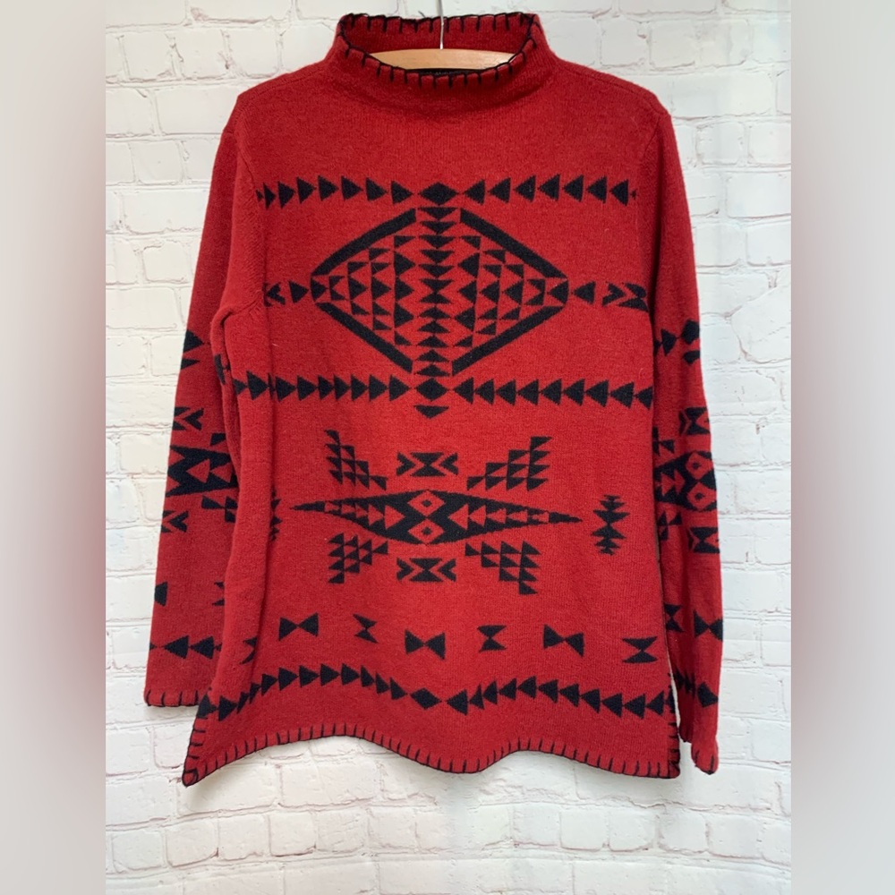 Ralph Lauren Red and Black Turtleneck Sweater